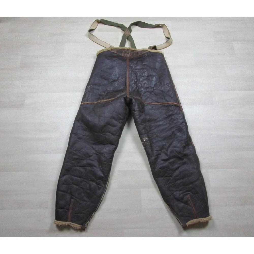 Vintage 1940s WWII Bomber Crew B-1 USAAF Flight Pants Trousers Leather Sheepskin